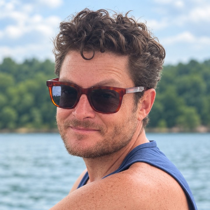 Adam Platt outdoors beside a lake.